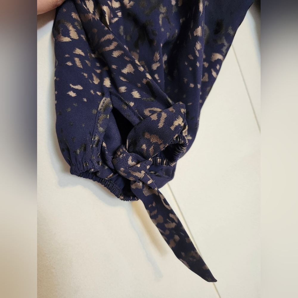 Foiled Navy Blue Leopard Print Women's Top - Picture 3 of 6